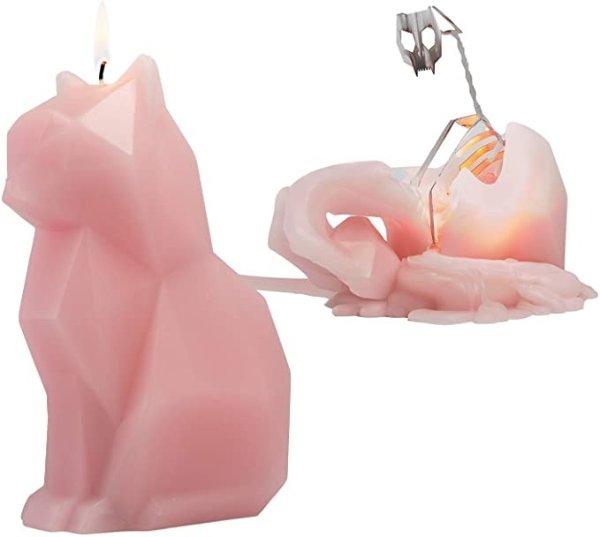 粉色猫咪蜡烛，融化后有猫骨架模型