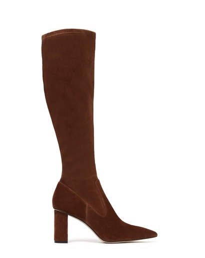 BASIA - POINTED BLOCK HEEL HIGH BOOTS BROWN KID SUEDE