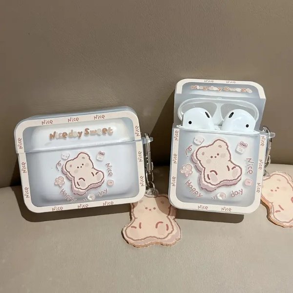 Cartoon Bear Earphone Protective Case Transparent Niche For Airpodspro Iphone Wireless Headset Soft Case - Electronics - Temu