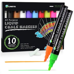 10-Color LINKYO Liquid Chalk Marker Pens with Erasable Ink and Reversible Tips