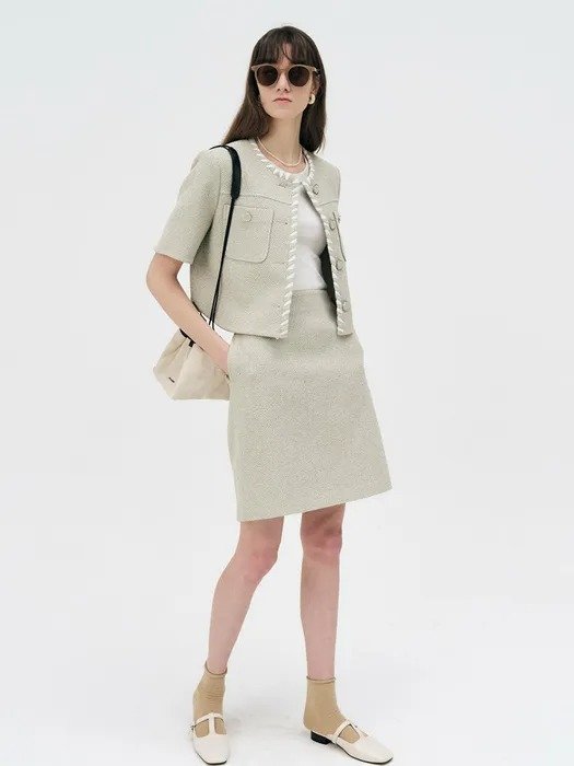 Light Green Tweed Jacket+Skirt Outfit