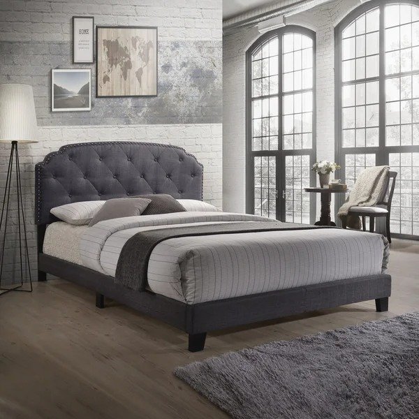 Queen Bed in Gray Fabric
