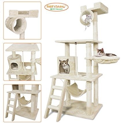 PET PALACE 62" Cat Tree Kitten Activity Tower Condo with Hammock, Deluxe Scratching Posts, and Rope, APL1354