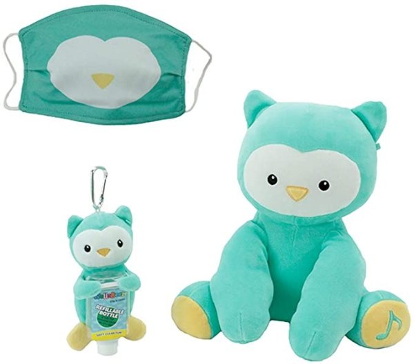 Adventure, WelloBeez – Antimicrobial Plush, Musical Clean Crew – Plush with Hand-Washing Song + Clip & Clean – Plush Keychain with Empty, Refillable Sanitizer Bottle and Face Mask – Owl