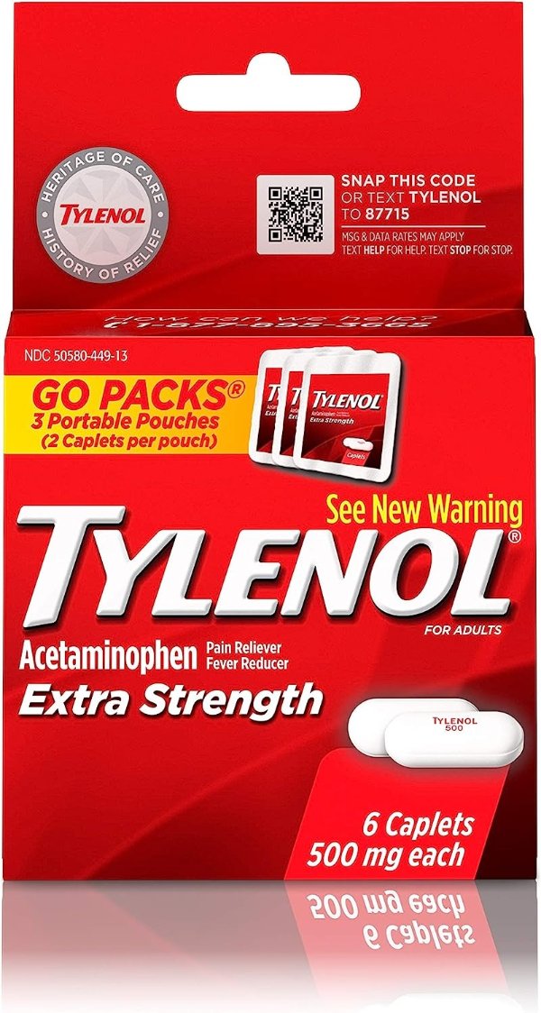Extra Strength Caplets with 500 mg Acetaminophen, Pain Reliever & Fever Reducer, 6 ct
