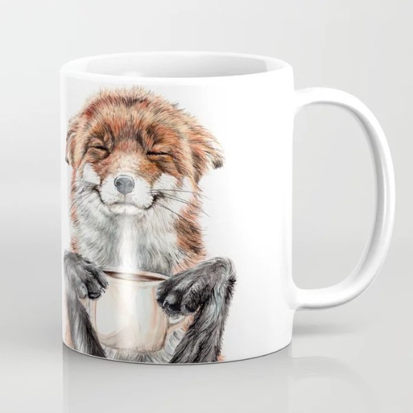 " Morning fox " Red fox with her morning coffee Coffee Mug by hollysimental