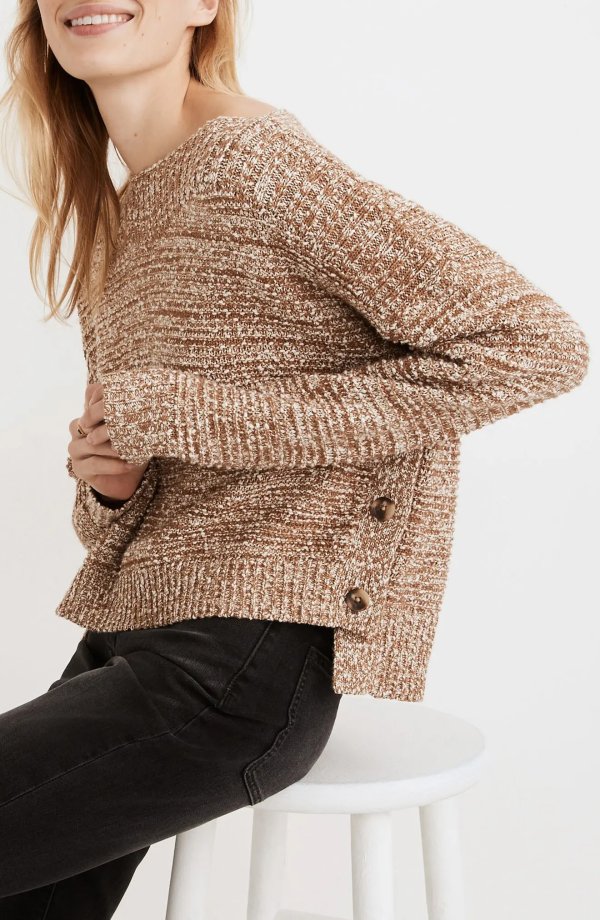 Boat Neck Side Button Sweater
