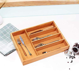 Bamboo Cutlery Tray Kitchen Utensil Silverware Flatware Drawer Organizer Dividers with 5 Compartment