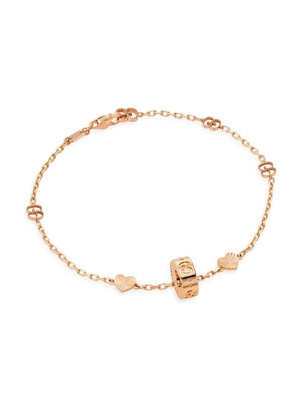 Icon 18K Pink Gold GG Heart Charm Bracelet