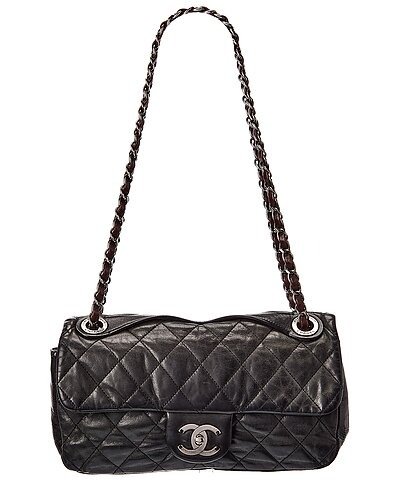 Black Quilted Lambskin Leather Medium Flap Bag (Authentic Pre-Owned)