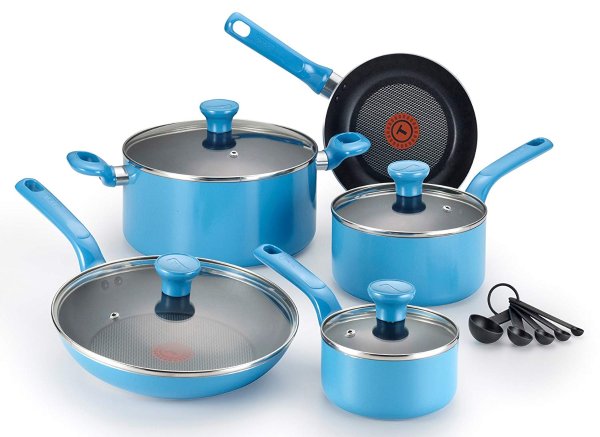 C512SE Excite Nonstick Thermo-Spot Dishwasher Safe Oven Safe PFOA Free Cookware Set, 14-Piece, Blue