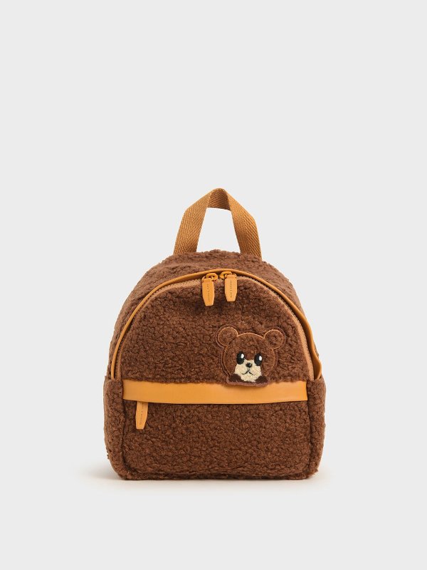 Brown Girls' Bear Motif Furry Backpack | CHARLES &amp; KEITH