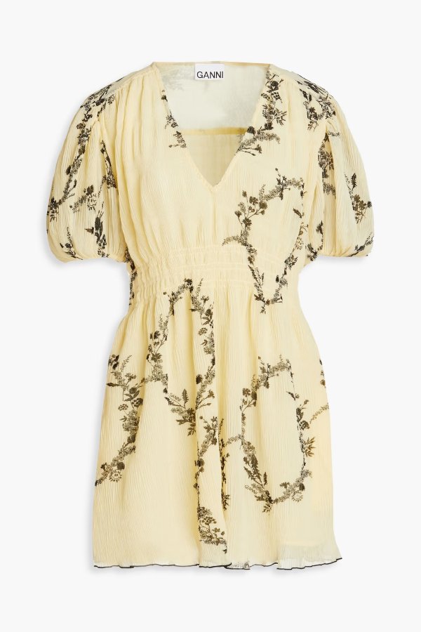 Floral-print plisse-georgette mini dress