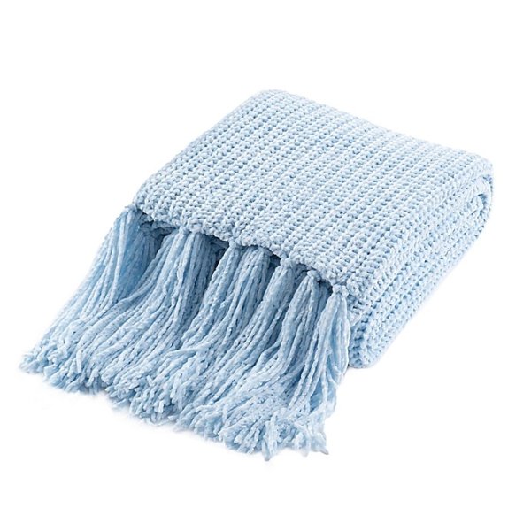 Bee & Willow™ Chenille Fringe Throw Blanket in Skyway | Bed Bath & Beyond