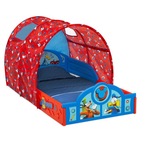Disney Mickey Mouse Sleep and Play Toddler Bed with Tent by Delta Children, Blue/Red