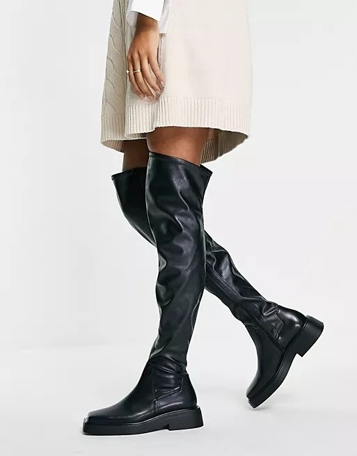 Eyra square toe over-the-knee boots in black