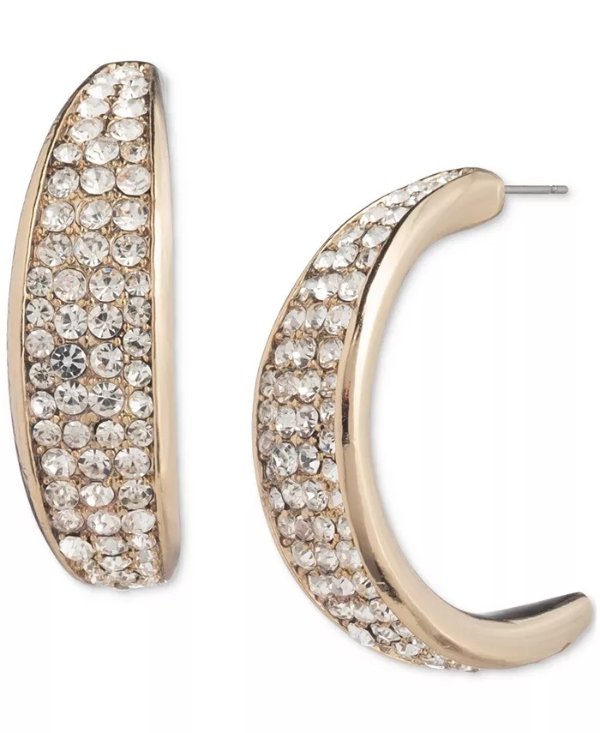 Gold-Tone Small Pave Crystal C-Hoop Earrings