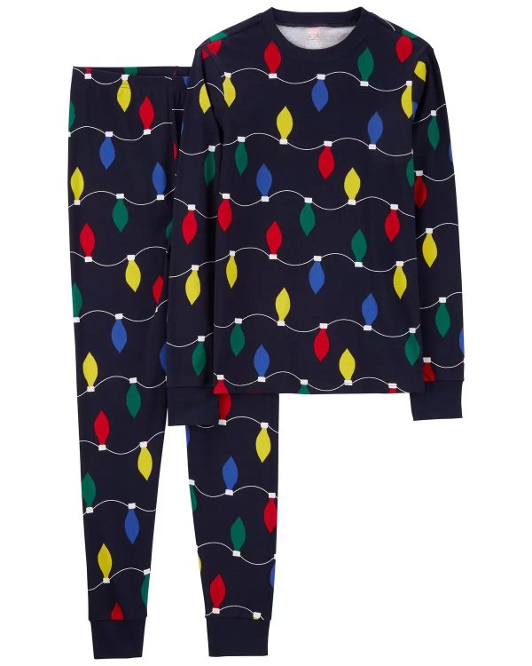 Adult 2-Piece Christmas Lights 100% Snug Fit Cotton Pajamas