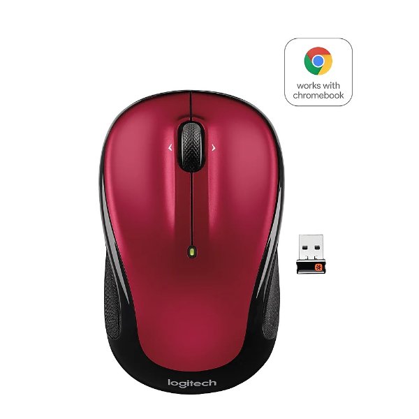 M325 Advanced Optical Wireless USB Mouse, Ambidextrous, Red (910-002651)
