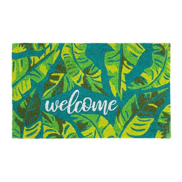 Blue Palm Leaves Welcome Doormat