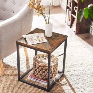 Dealmoon Exclusive: VASAGLE Rustic Brown Small Square End Table with Metal Frame