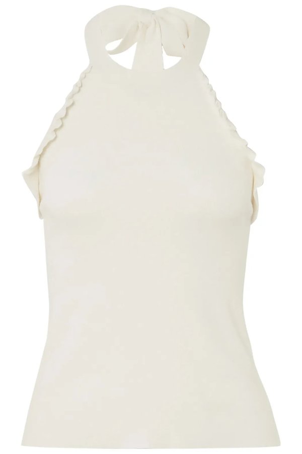 Ruffle-trimmed knitted halterneck top