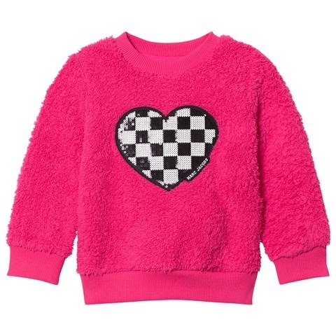 Pink Sequin Heart Applique Furry Sweatshirt | AlexandAlexa