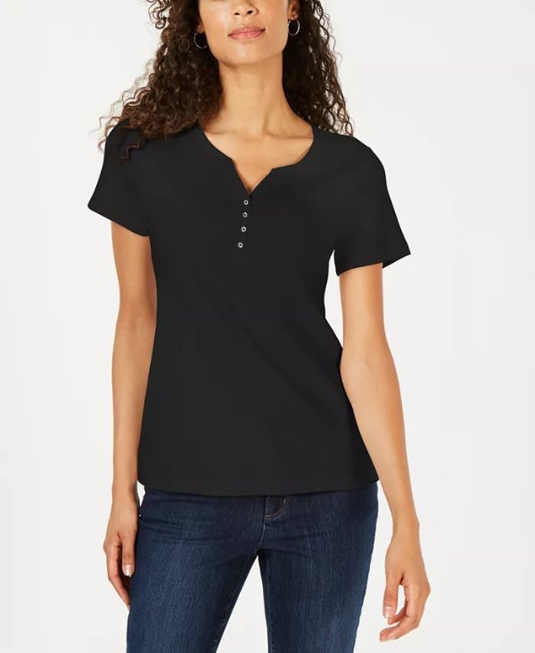 Petite Cotton Henley Top, Created for Macy's
