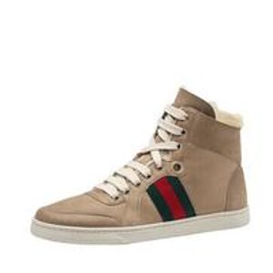 Gucci Fur-Trim High-Top Sneaker, Dark Brown 
