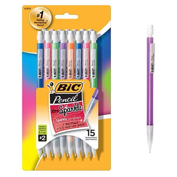 Xtra Sparkle Mechanical Pencil, Colorful Barrel, Medium Point (0.7mm), 15-Count