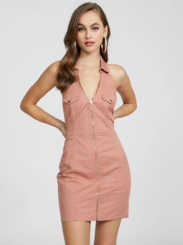 Channing Zip-Front Halter Dress at Guess