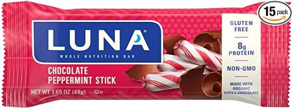 LUNA BAR - Gluten Free Bars - Chocolate Peppermint Stick - (1.69 Ounce Snack Bars, 15 Count)