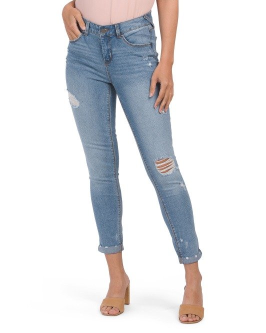 Destructed Rolled Cuff Skinny Jeans