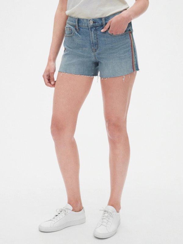 + Pride Mid Rise 3" Embroidered Denim Shorts