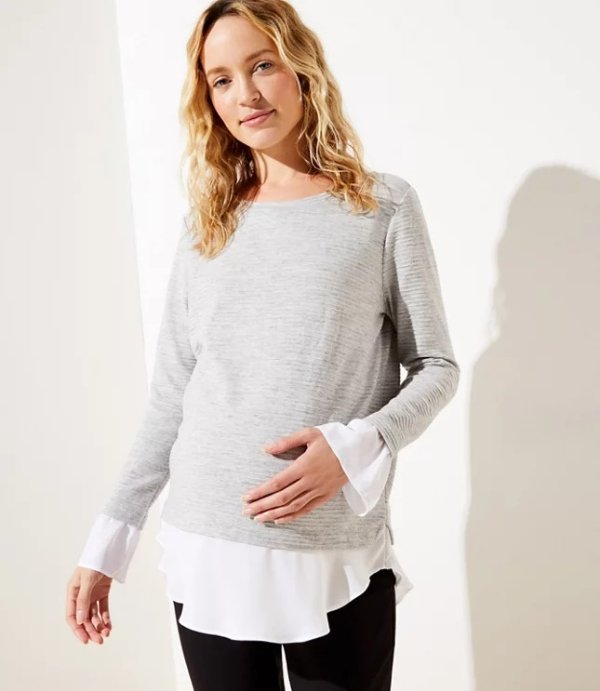 Maternity Mixed Media Bell Cuff Sweatshirt | LOFT