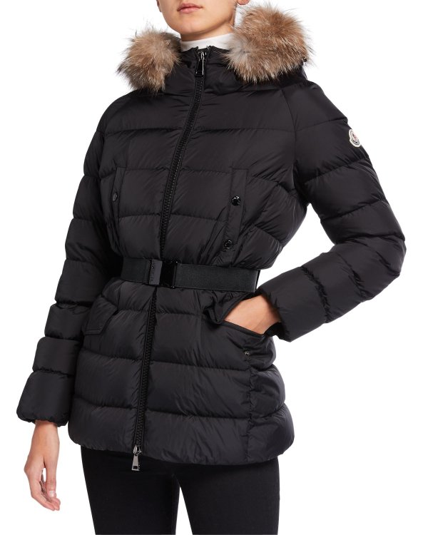 Clion Belted Puffer Jacket w/ Fur Hood