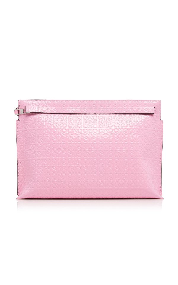 T-Pouch Repeat Embossed Leather Clutch