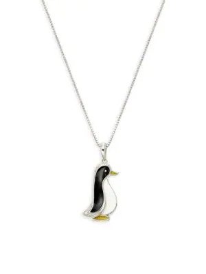 Sterling Silver & 0.01 TCW Diamond Penguin Pendant Necklace