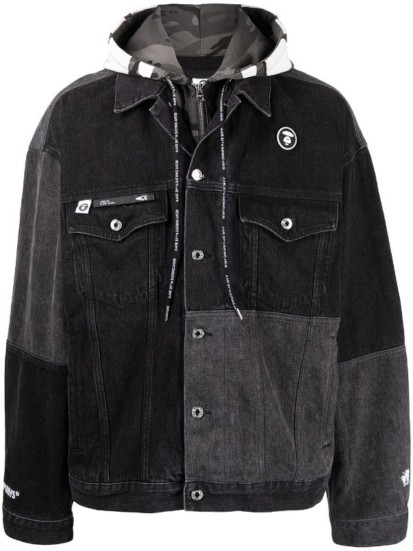 patchwork hooded denim jacket