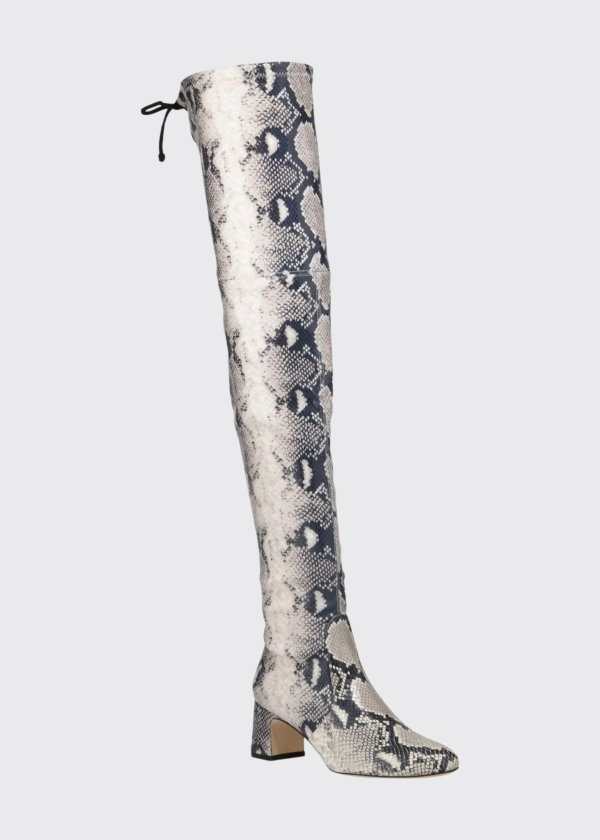 Kirstie 60mm Python-Print Leather Over-The-Knee Boots