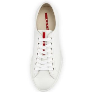 Prada Cap-Toe Low-Top Sneaker, White @ Neiman Marcus