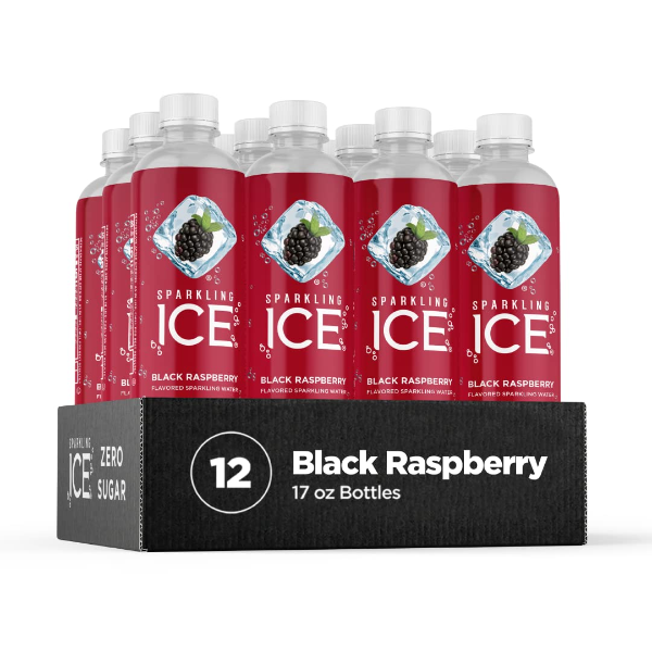 Sparkling Ice, Black Raspberry Sparkling Water, Zero Sugar Flavored Water, with Vitamins and Antioxidants, Low Calorie Beverage, 17 fl oz Bottles (Pack of 12)