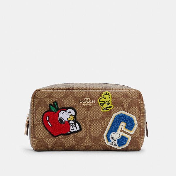X Peanuts Small Boxy Cosmetic Case in Signature Canvas With Varsity Patches