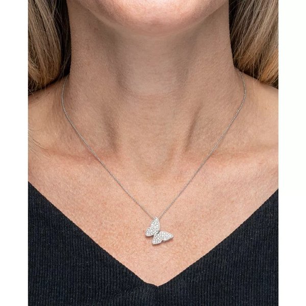 Diamond Butterfly 18" Pendant Necklace (1/10 ct. t.w.) in Sterling Silver, Created for Macy's
