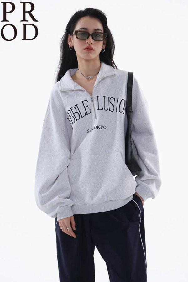 Loose Fit Bubble Lusion Collared Jumper/ Gray