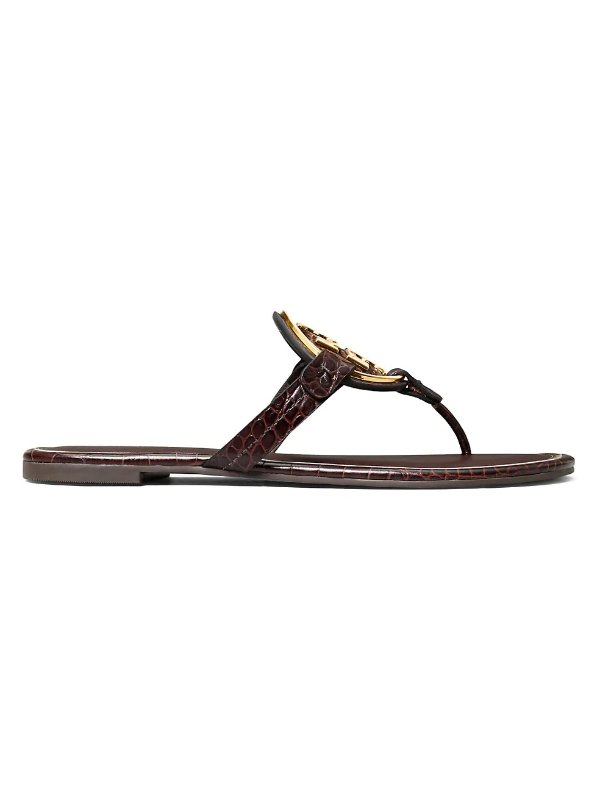 Miller Metal Croc-Embossed Leather Thong Sandals