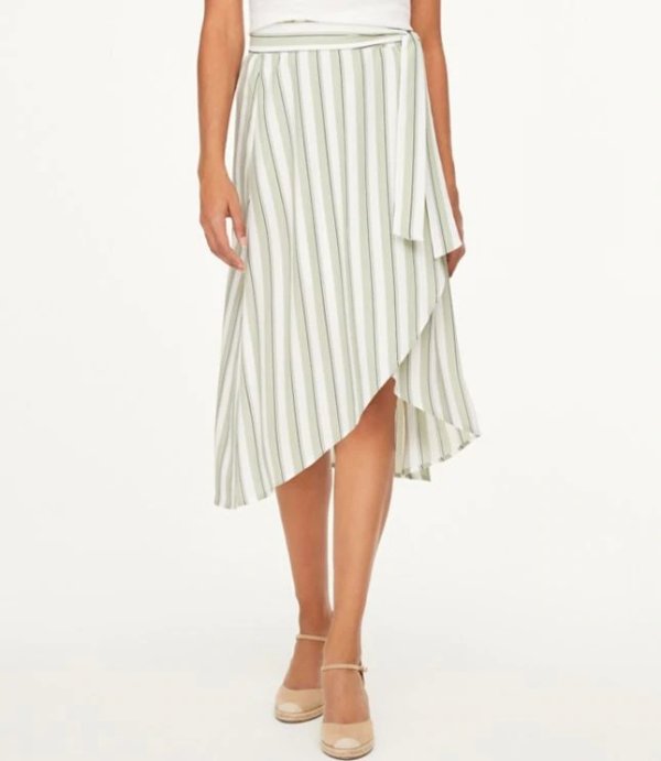 Striped Wrap Midi Skirt