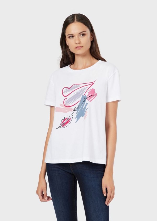 Cotton Jersey T Shirt With Print for Women | Emporio Armani