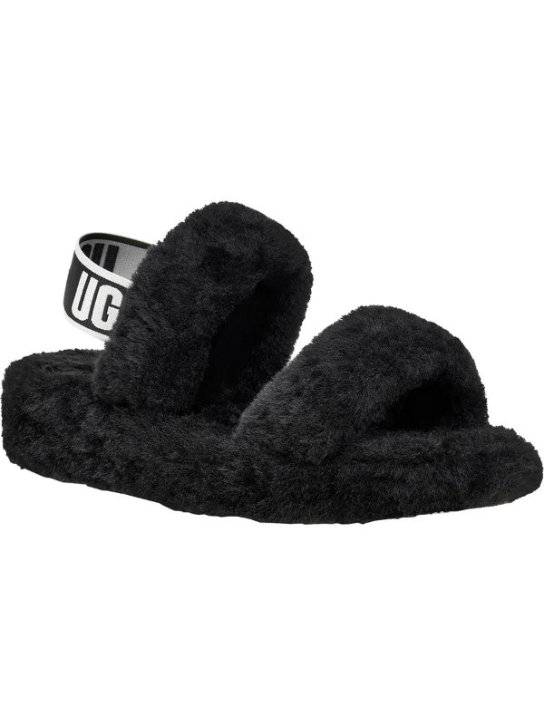 Oh Yeah Womens Shearling Open Toe Slip-On Slippers