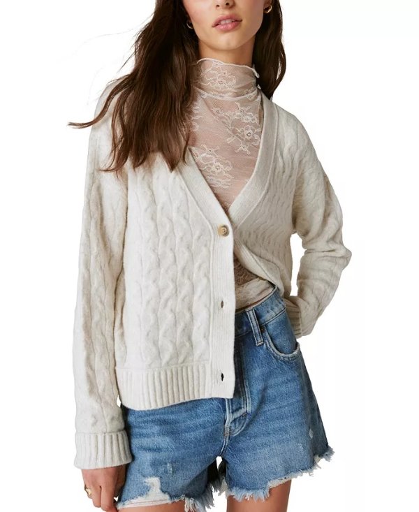 Women's Cozy Cable-Knit Button-Front Cardigan